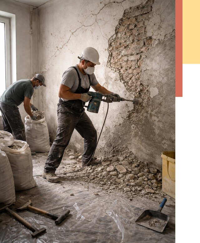 Демонтаж штукатурки со стен в Нальчике от 7461 руб/м² — быстро и недорого | ОТДЕЛОЧНИК-Нль