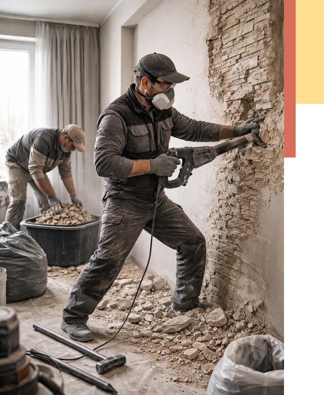 Демонтаж декоративного камня в Нальчике от 1503 руб/м² — быстро и недорого | ОТДЕЛОЧНИК-Нль