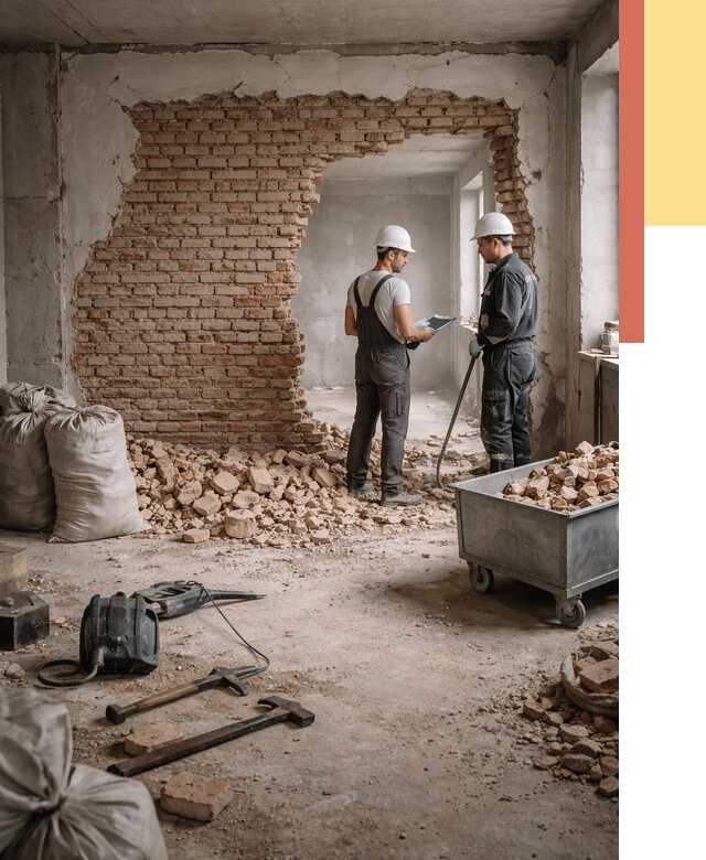 Демонтаж кирпичных стен в Нальчике от 4352 руб. — быстро, недорого, под ключ | ОТДЕЛОЧНИК-Нль