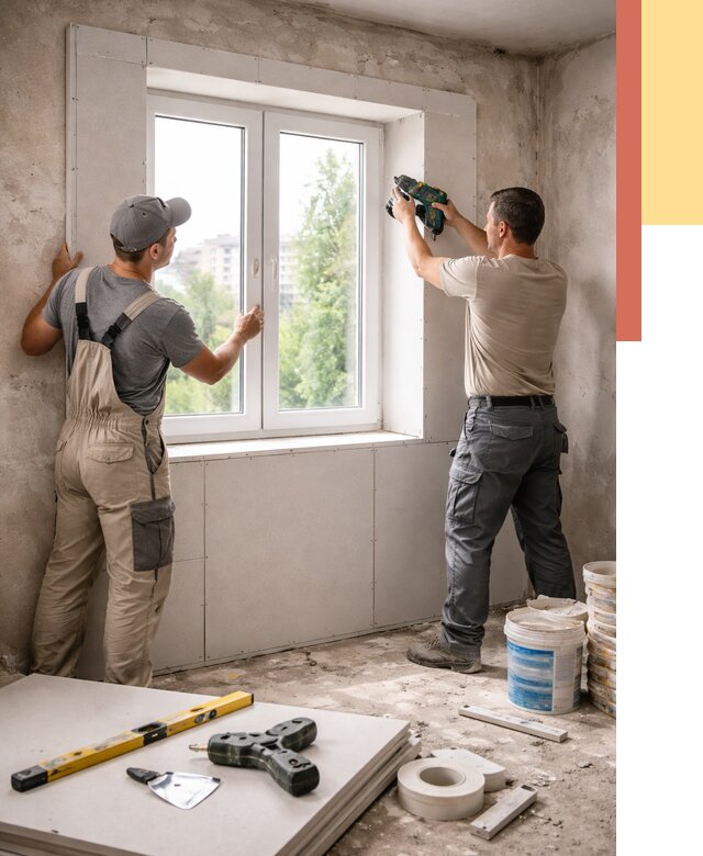 Монтаж откосов из гипсокартона в Нальчике от 4663 руб. под ключ | ОТДЕЛОЧНИК-Нль