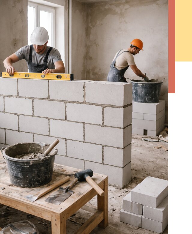 Кладка перегородок из газобетона в Нальчике от 3316 руб. под ключ | ОТДЕЛОЧНИК-Нль