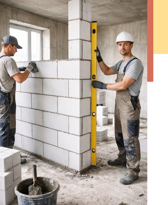 Кладка перегородок из пеноблока в Нальчике от 1865 руб. под ключ | ОТДЕЛОЧНИК-Нль