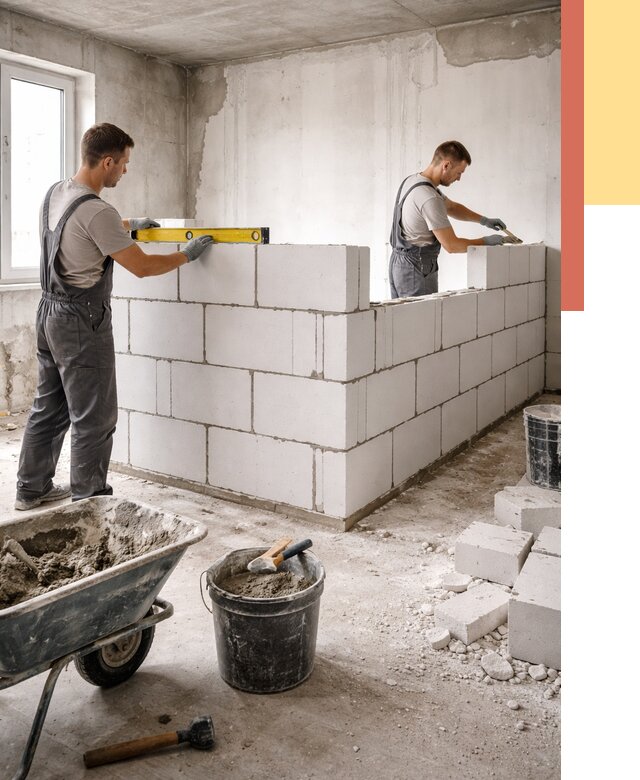 Кладка перегородок из ПГП в Нальчике от 2591 руб./м2 — монтаж и возведение под ключ | ОТДЕЛОЧНИК-Нль