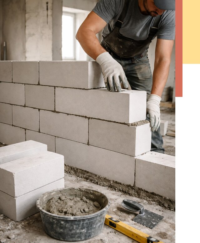 Кладка перегородок из силикатного блока в Нальчике от 4145 руб. под ключ | ОТДЕЛОЧНИК-Нль