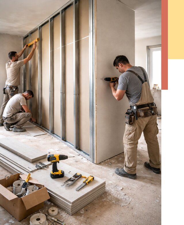 Монтаж однослойной перегородки из гипсокартона в Нальчике от 674 руб. | ОТДЕЛОЧНИК-Нль