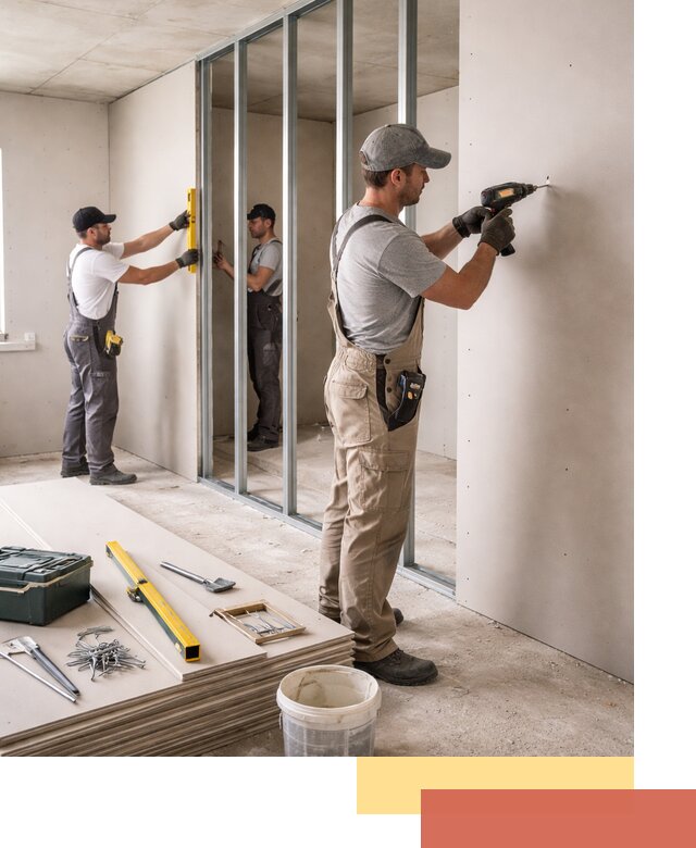 Однослойная перегородка из гипсокартона в Нальчике под ключ, монтаж и отделка