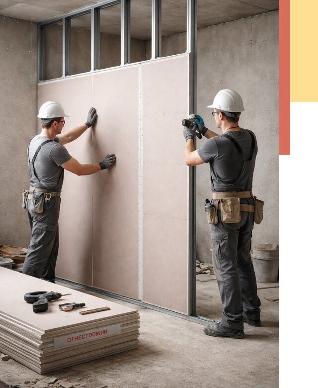 Перегородка из огнестойкого гипсокартона в Нальчике от 1917 руб. под ключ | ОТДЕЛОЧНИК-Нль