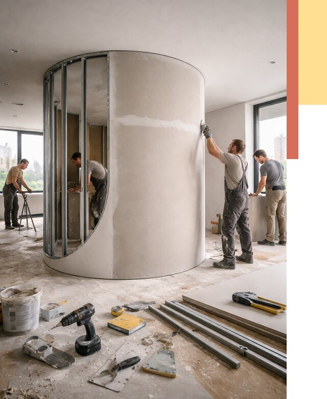 Радиусная перегородка из гипсокартона в Нальчике от 3005 руб. под ключ | ОТДЕЛОЧНИК-Нль