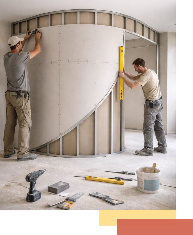 Радиусная перегородка из гипсокартона в Нальчике под ключ