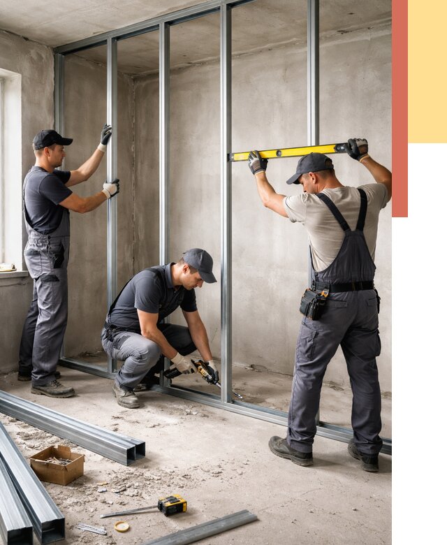 Монтаж каркаса перегородки из профиля в Нальчике от 777 руб. | ОТДЕЛОЧНИК-Нль