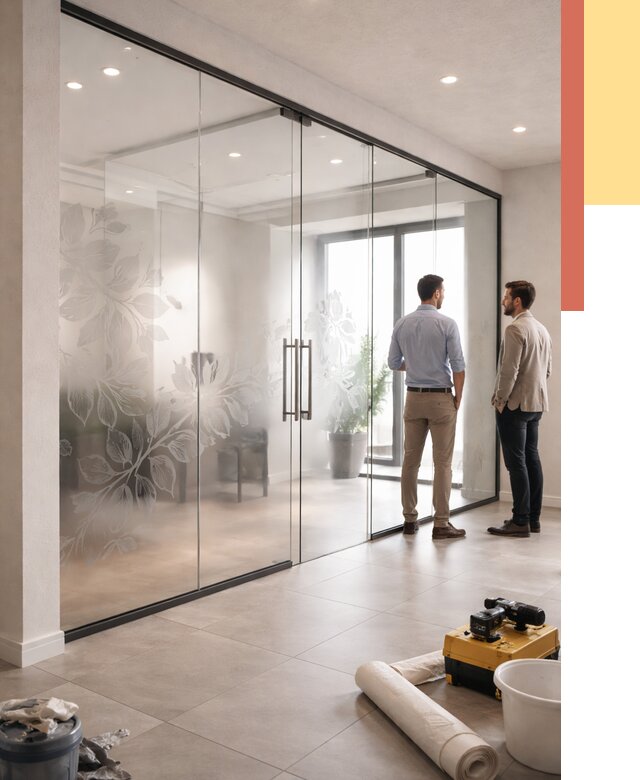 Стеклянные перегородки с рисунком в Нальчике от 12954 руб. монтаж и нанесение | ОТДЕЛОЧНИК-Нль