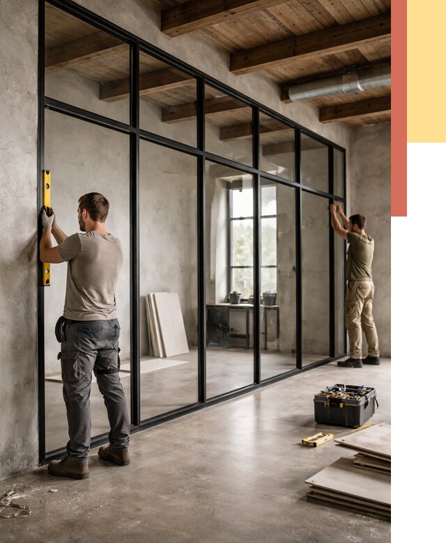 Стеклянные перегородки лофт в Нальчике от 10881 руб. под ключ | ОТДЕЛОЧНИК-Нль