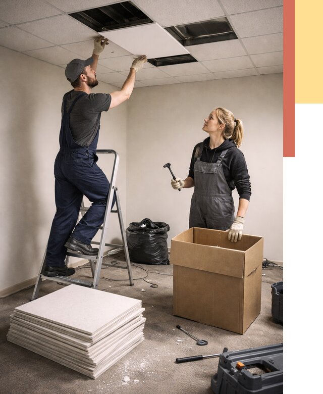 Демонтаж потолочной плитки в Нальчике от 4663 руб. быстро и недорого | ОТДЕЛОЧНИК-Нль