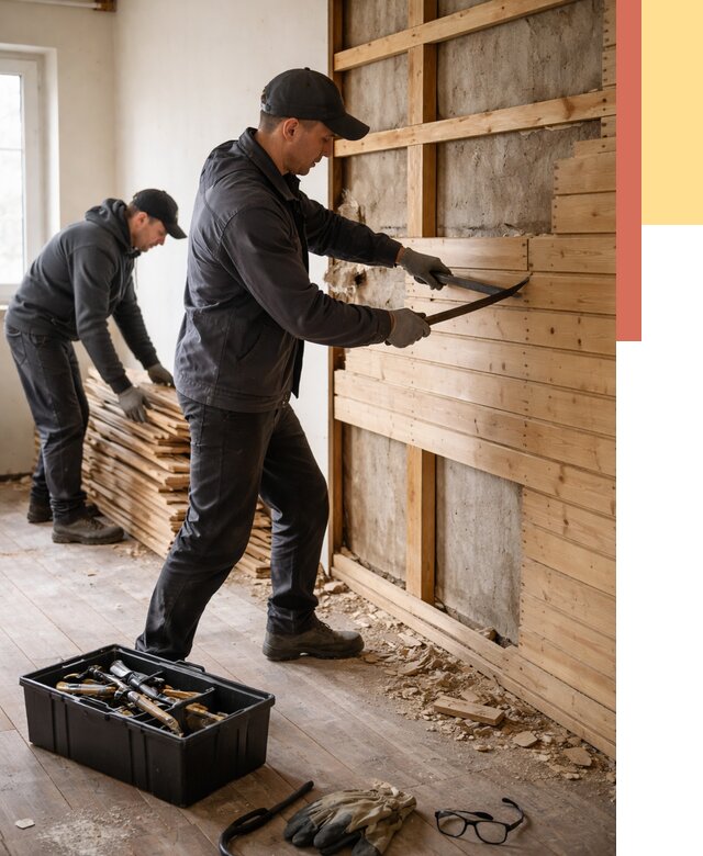 Демонтаж вагонки в Нальчике от 3938 руб/м2 — быстро и недорого | ОТДЕЛОЧНИК-Нль