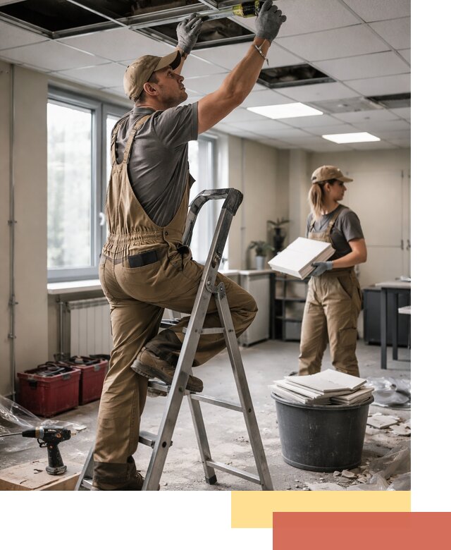 Ремонт потолка Армстронг и замена плит в Нальчике