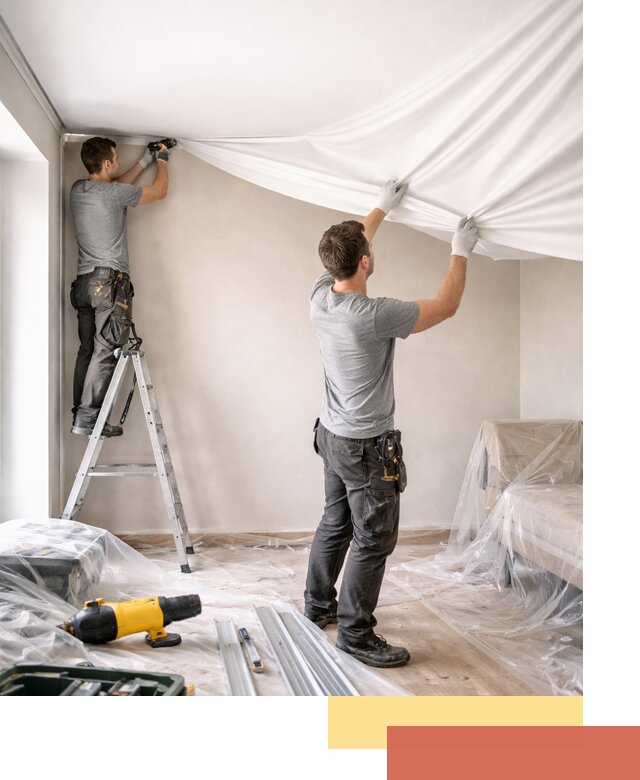 Монтаж тканевого натяжного потолка в Нальчике недорого и быстро