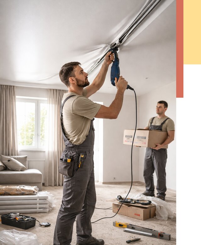 Монтаж сатинового натяжного потолка в Нальчике от 3627 руб. | Быстро, недорого — ОТДЕЛОЧНИК-Нль