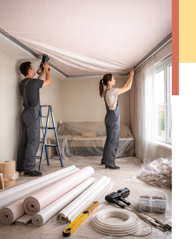 Монтаж цветного натяжного потолка в Нальчике от 4352 руб/м² — быстро и недорого | ОТДЕЛОЧНИК-Нль