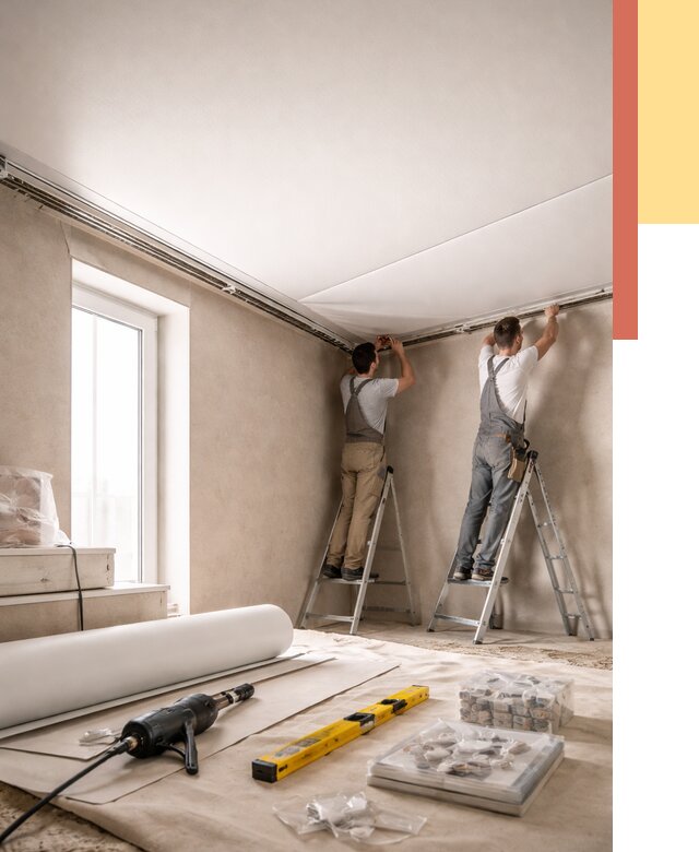 Монтаж натяжного потолка в спальне в Нальчике от 3938 руб. под ключ | ОТДЕЛОЧНИК-Нль