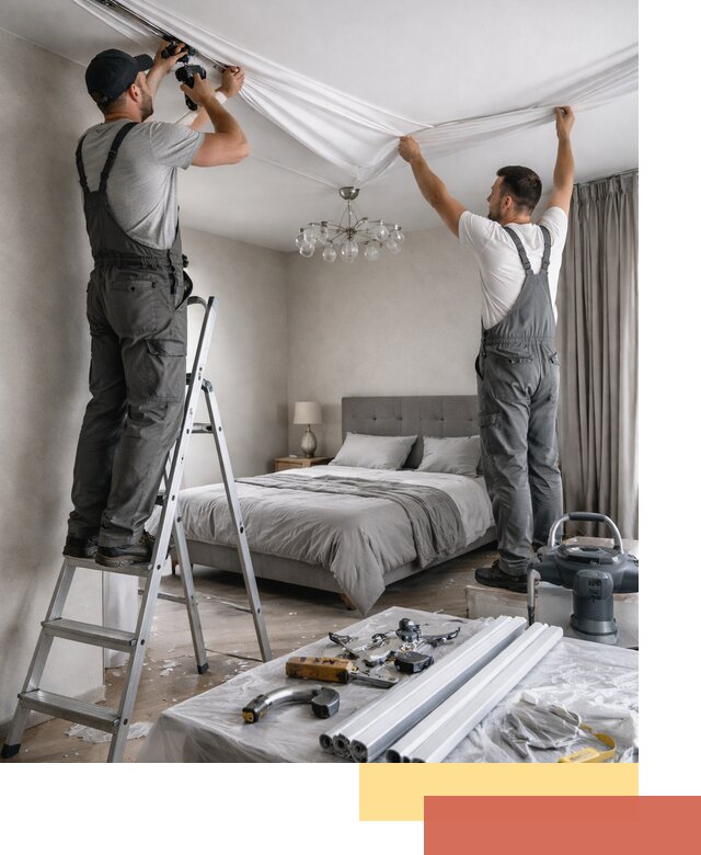 Монтаж натяжного потолка в спальне в Нальчике