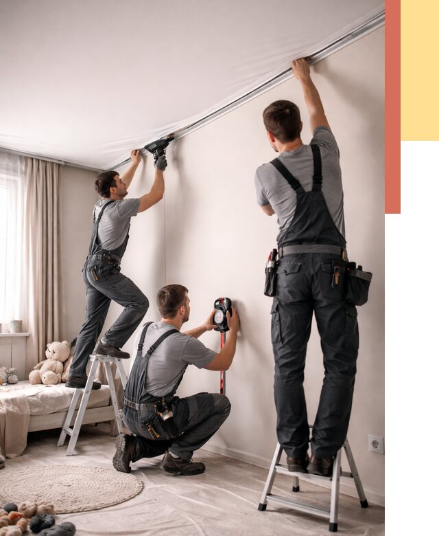 Монтаж натяжного потолка в детской в Нальчике от 3627 руб. — быстро и недорого | ОТДЕЛОЧНИК-Нль