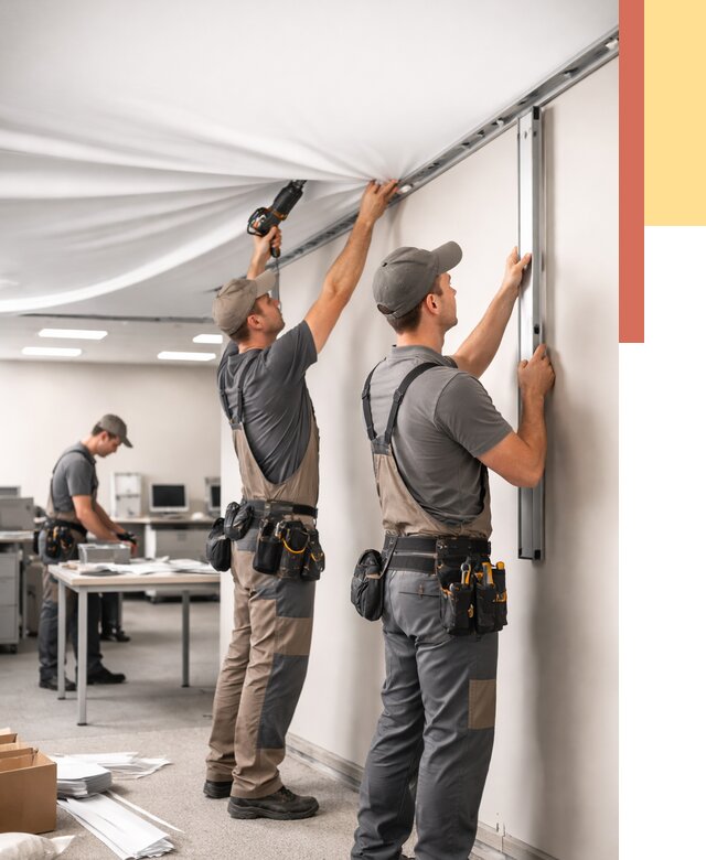 Монтаж натяжного потолка в офисе в Нальчике от 466 руб/м² — быстро и недорого | ОТДЕЛОЧНИК-Нль