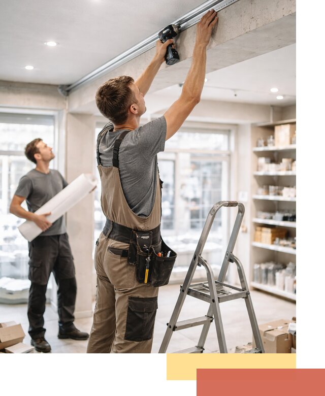 Монтаж натяжных потолков в магазине в Нальчике