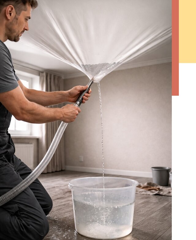 Слив воды с натяжного потолка в Нальчике от 2591 руб. быстро и недорого | ОТДЕЛОЧНИК-Нль