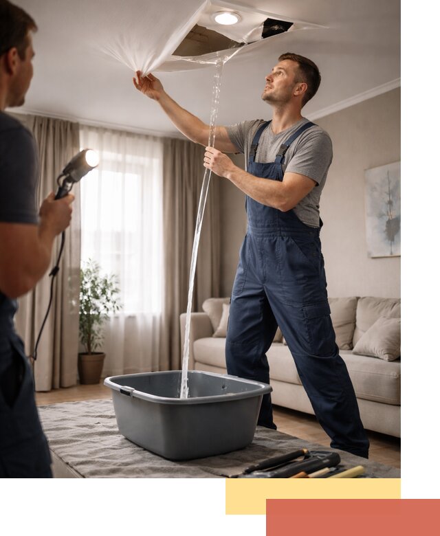 Слив воды с натяжного потолка в Нальчике быстро и аккуратно