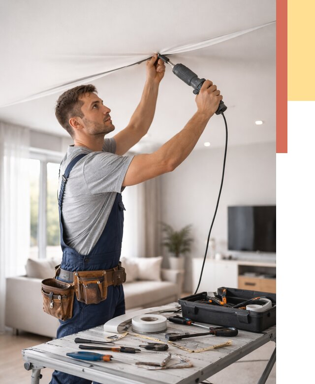 Ремонт натяжных потолков в Нальчике от 9845 руб. под ключ — ОТДЕЛОЧНИК-Нль