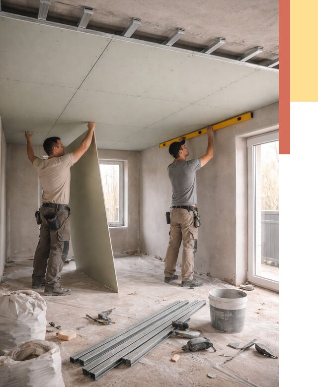 Одноуровневый потолок из гипсокартона в Нальчике от 777 руб. — монтаж под ключ | ОТДЕЛОЧНИК-Нль