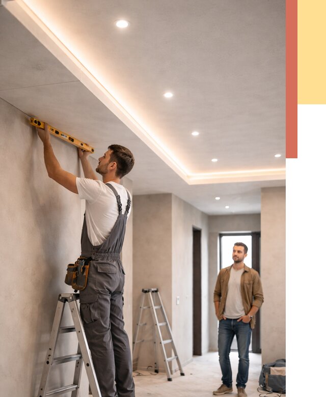 Потолок из гипсокартона с подсветкой в Нальчике от 777 руб./м2 под ключ | ОТДЕЛОЧНИК-Нль